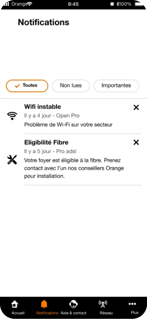 Notifications wireframe