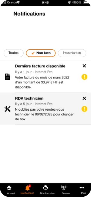 Notifications screen