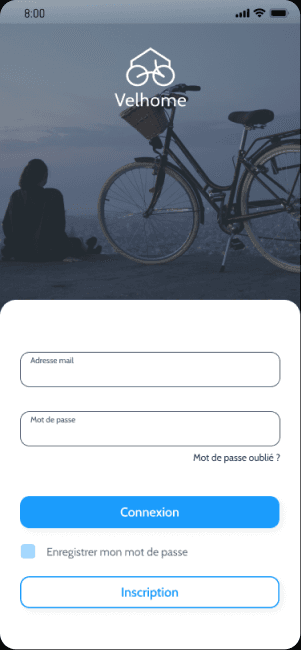 Velhome splash and login screen