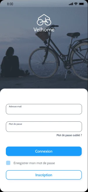 Velhome splash and login screen