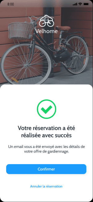 Velhome booking success screen