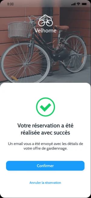 Velhome booking success screen